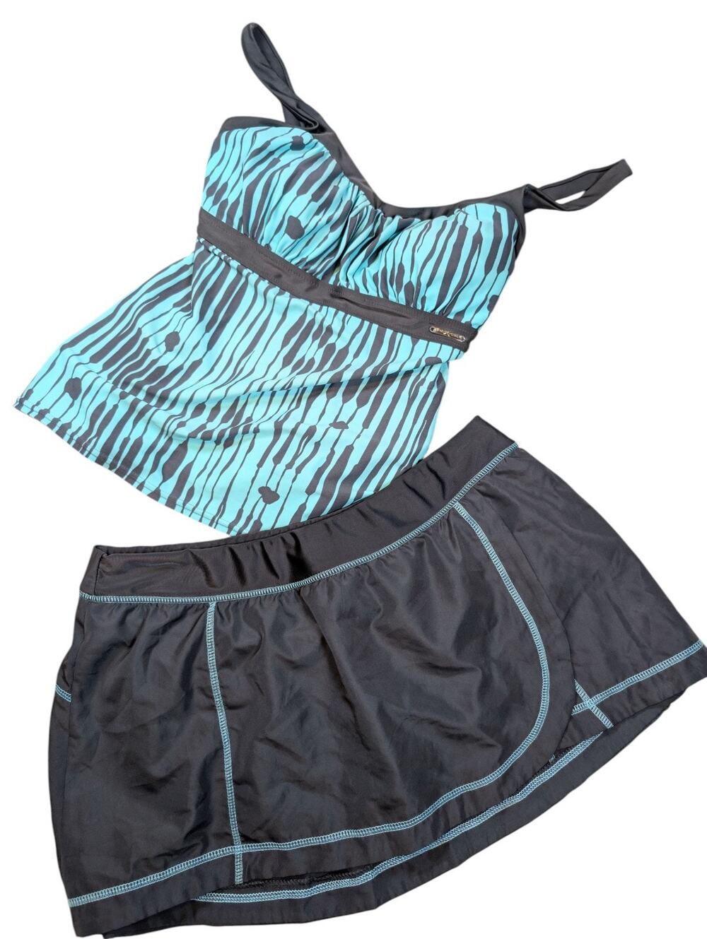 Zeroxposur Womens 2 Piece Swimsuit Skirt Size 12 Aqua/Black Swimwear